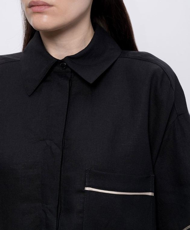 Agnona Черная рубашка из льна TD1109YU3049 изображение 5