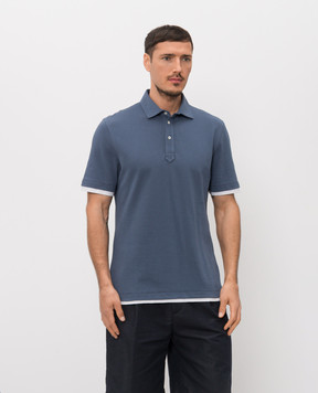 Brunello Cucinelli Синее поло с эффектом наложения слоев ME8543966