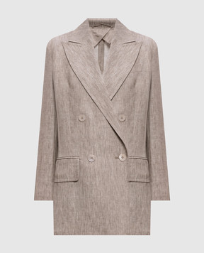 Max Mara Коричневый жакет из льна в узор MXMOLIMPIA1