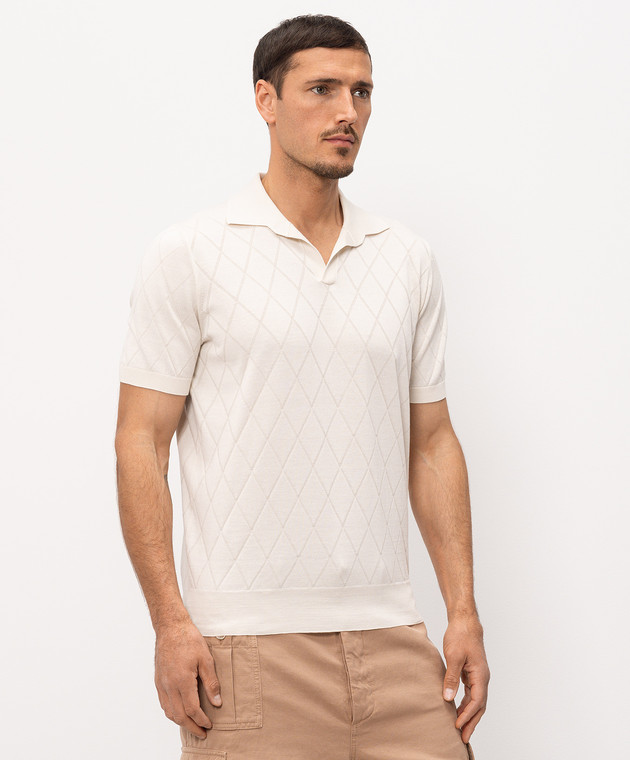Brunello Cucinelli Поло кольору айворі в геометричний візерунок M29806505P зображення 3