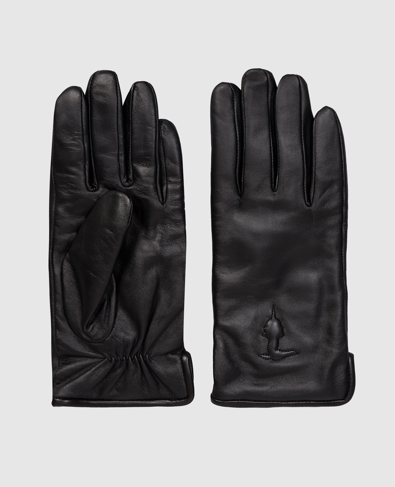 

Черные кожаные перчатки с эмблемой, Черный, Перчатки