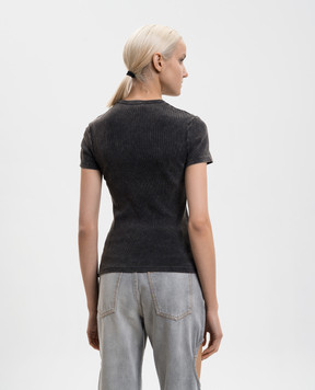 Off-White Серая футболка в рубчик с винтажным эффектом OWAA065F25JER001