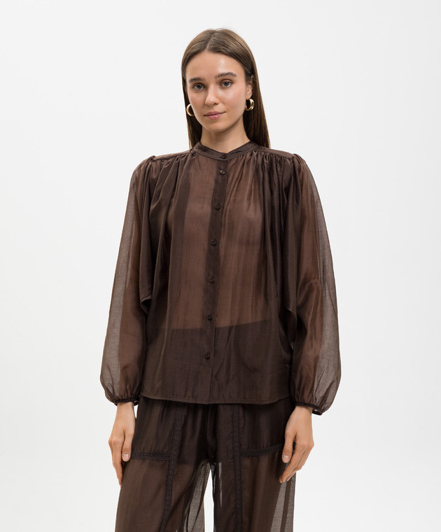 Twinset Коричнева блуза з драпіруванням 261TF2040 зображення 3
