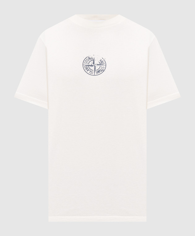 Stone Island Футболка кольору айворі з принтом емблеми логотипа L2S152100001S0533