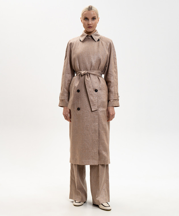 Brunello Cucinelli Бежевый тренч из льна с люрексом MH5269873 изображение 3