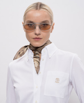 Brunello Cucinelli Хустка кольору хакі із шовку в квітковий принт MFOU0025