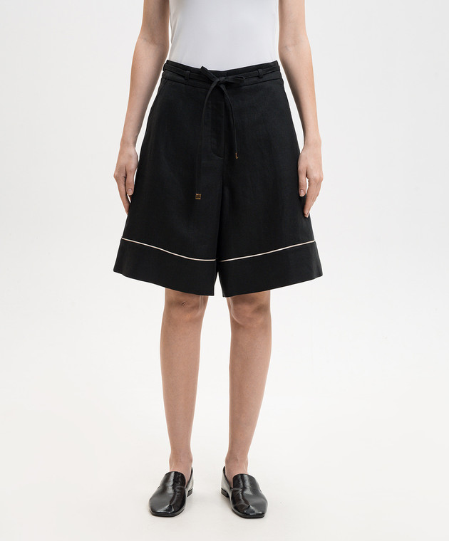 Agnona Чорні бермуди з льону T81102YU3034 зображення 3