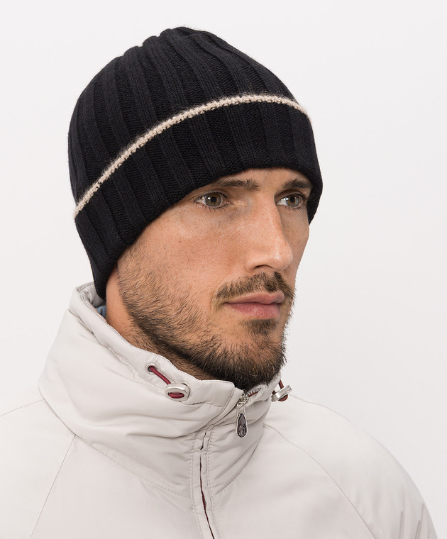 Brunello Cucinelli Черная шапка из кашемира с окантовкой M2240900 изображение 2