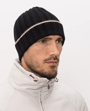 Brunello Cucinelli Чорна шапка з кашеміру з окантуванням M2240900