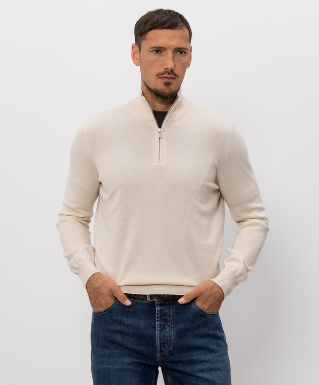 Brunello Cucinelli Джемпер из кашемира с молнией цвета айвори M2200124 изображение 3