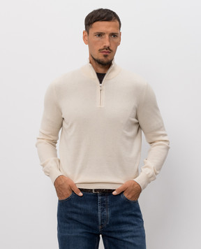 Brunello Cucinelli Джемпер из кашемира с молнией цвета айвори M2200124