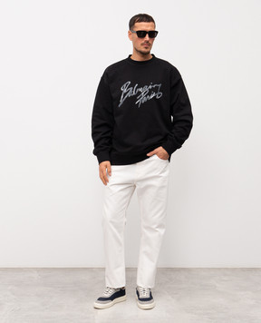 Balmain Чорний світшот з принтом логотипа GH1JQ130BD41