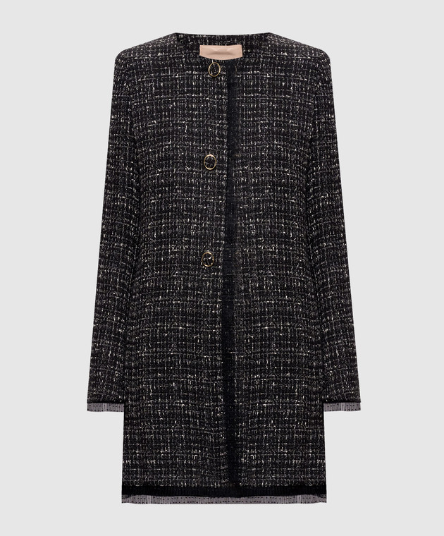 Twinset Черное твидовое пальто 262TP2085
