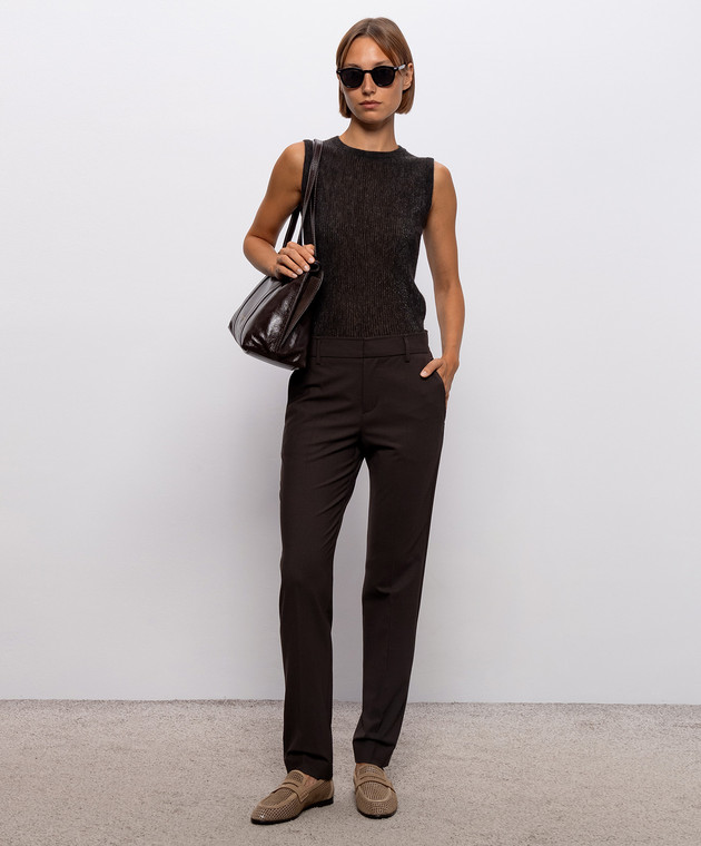 Brunello Cucinelli Коричневі штани з вовною з ланцюжком моніль M0W07P8584 зображення 2