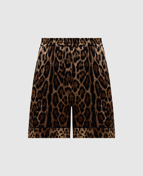 Dolce&Gabbana Коричневі шорти із шовку в анімалістичний принт FTAM7TFSAXY
