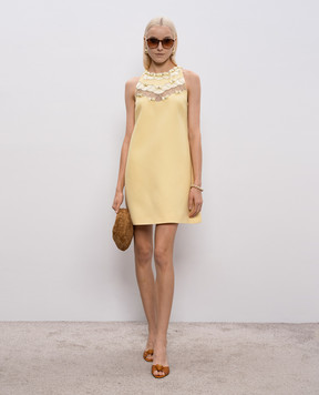 Valentino Жовта сукня міні з вовни та шовку з кристалами 8B3VAHG51CF