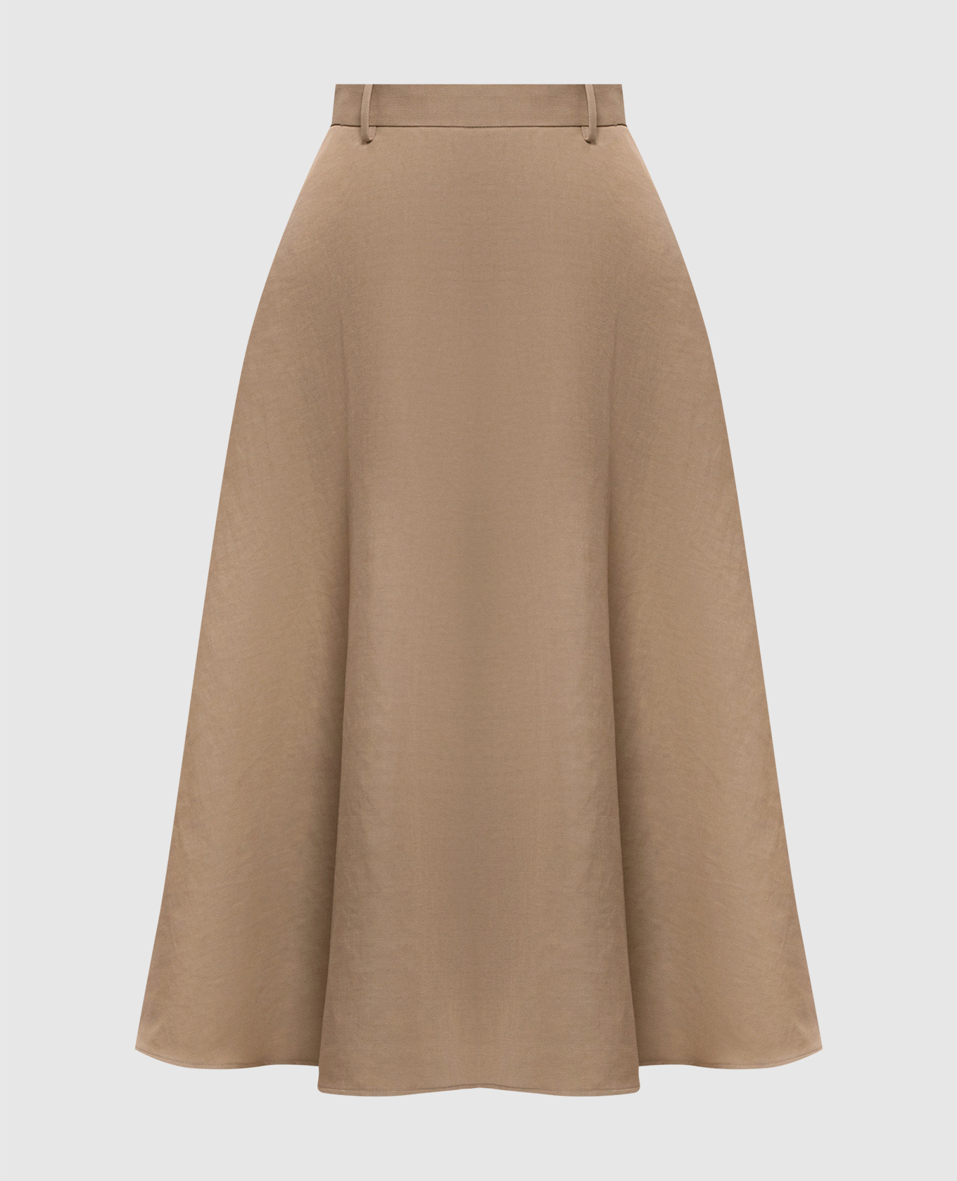 Бежевая юбка миди с леном и шелком