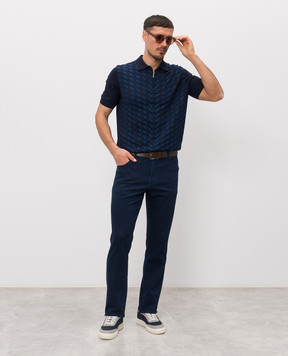 Stefano Ricci Темно-синє поло з шовком в геометричний візерунок K818115P31F26281