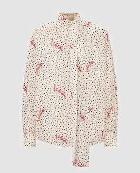 Valentino Бежевая блуза Plus De Pois из шелка в горох 9B3AB8N0A9N