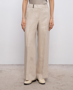 Peserico Бежевые брюки из льна с брендовым патчем A0433502606