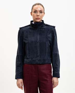 Babe Pay Pls Синяя замшевая куртка с акцентными плечами 2407ИЗМSUEDE
