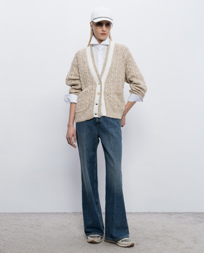 Brunello Cucinelli Бежевый кардиган с коноплями и шелком MWA576306