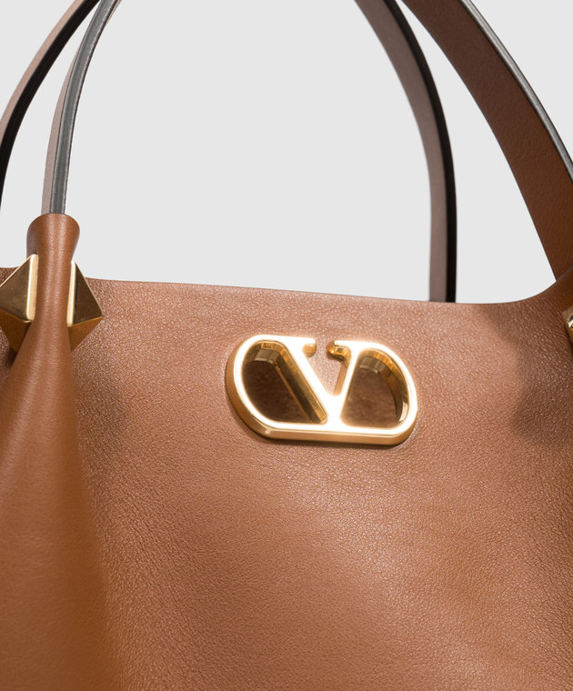 Valentino Коричнева шкіряна сумка-тоут з емблемою VLogo 9W2B0T83WLA зображення 7