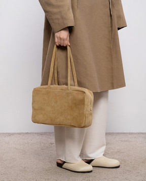 Christian Villa Бежевая замшевая сумка-боулер с тиснением логотипа 06406