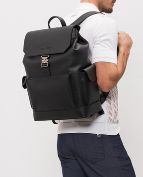 Stefano Ricci Чорний шкіряний рюкзак з тисненням логотипа ND251UVD