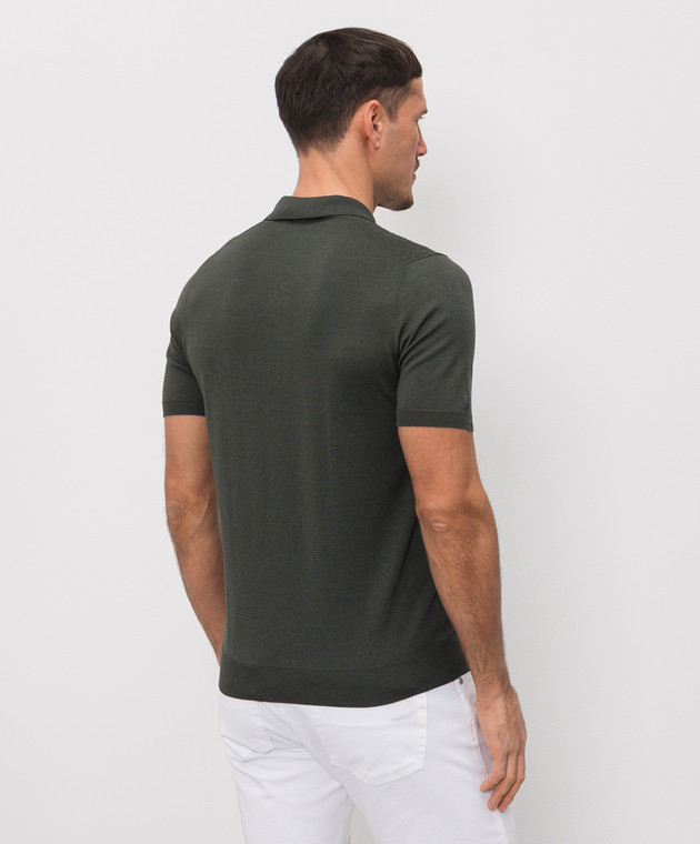 Enrico Mandelli Зеленое поло с шелком с геометрическим узором 3K034A5645 изображение 4