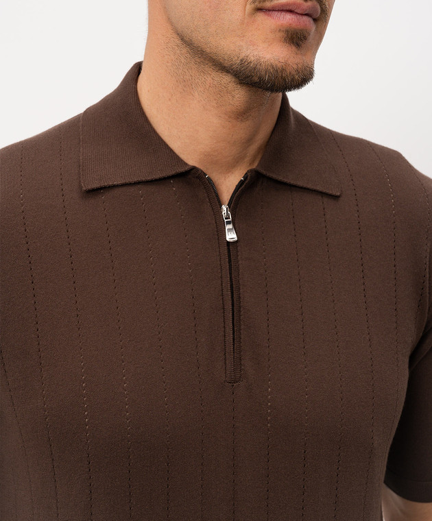 Bilancioni Коричневе поло в перфоровану смужку BE26M5PZF5 зображення 5