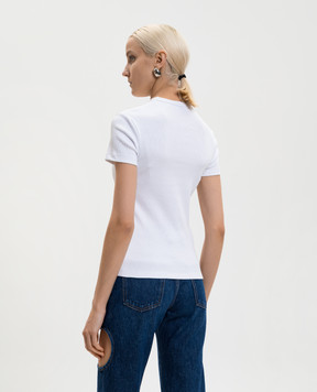 Off-White Белая футболка в рубчике с логотипом 2AA065C99JER005