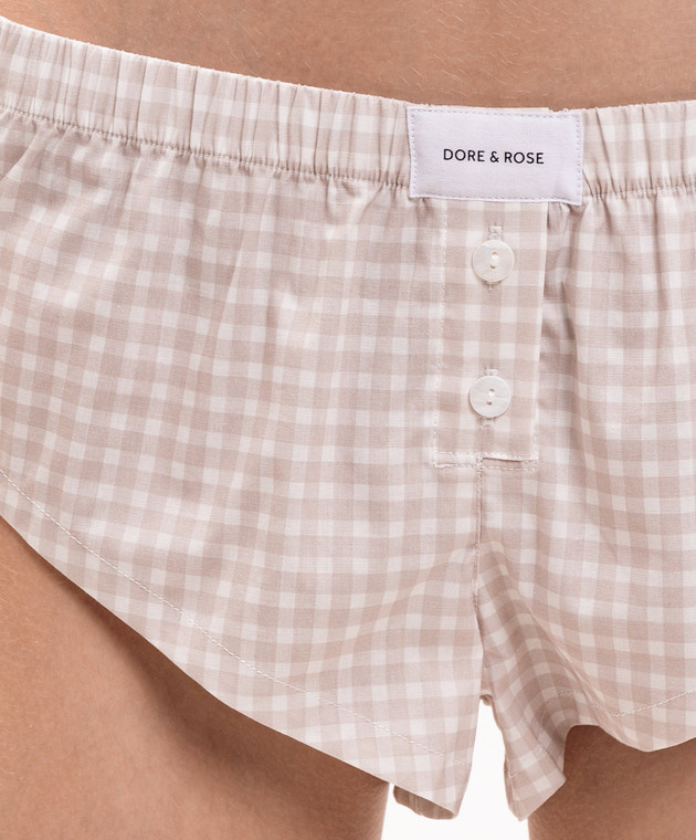 Dore & Rose Бежева піжама в клітинку з вишивкою логотипа COTTONPOPLINSHORTSET зображення 4
