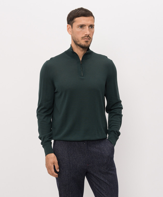 ISAIA Зеленый джемпер из шерсти с молнией MG8018YP005 изображение 3