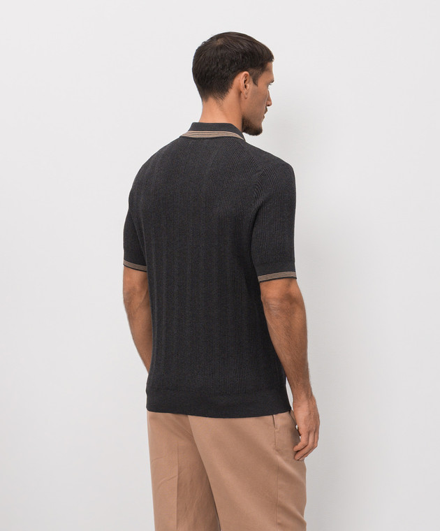 Brunello Cucinelli Серое поло с контрастными полосками M29204205P изображение 4