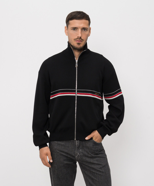 Versace Черная спортивная куртка с вышивкой логотипа 10257421A18340 изображение 3
