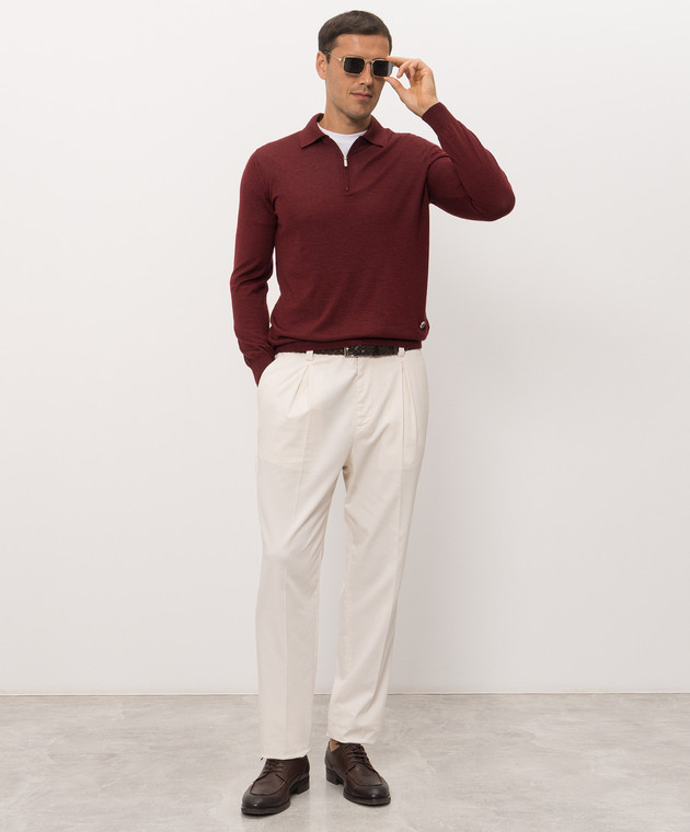 Bertolo Cashmere Бордовое поло из шерсти и шелка с молнией 90083700000658 изображение 2