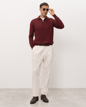 Bertolo Cashmere Бордовое поло из шерсти и шелка с молнией 90083700000658