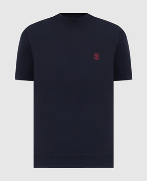 Brunello Cucinelli Синяя футболка с вышивкой эмблемы M29800104