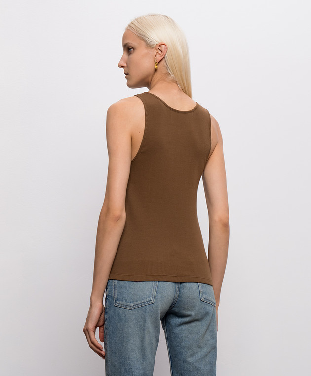 Saint Laurent Коричневая майка в рубчике с вышивкой монограммы логотипа 842992Y37EC изображение 4