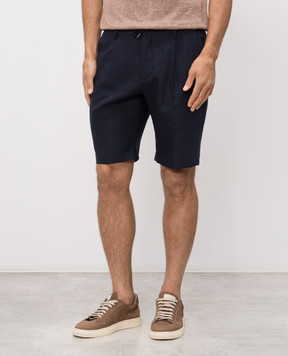 Stefano Ricci Сині шорти з льону та вовни з металевим логотипом M1T6100300WL003L