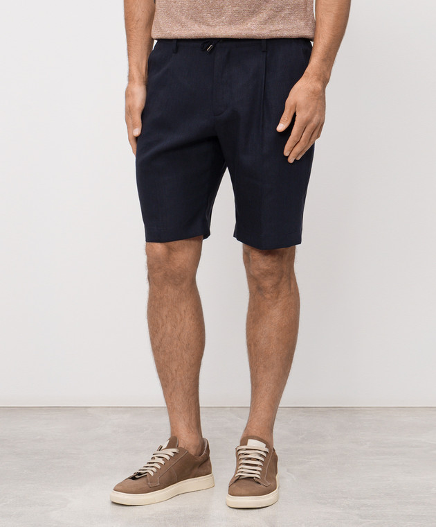 Stefano Ricci Синие шорты из льна и шерсти с металлическим логотипом M1T6100300WL003L изображение 3