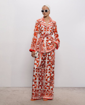 Dolce&Gabbana Белые брюки из шелка в брендовый принт FTDBNTGDDRE
