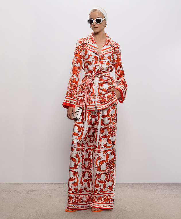 Dolce&Gabbana Белые брюки из шелка в брендовый принт FTDBNTGDDRE изображение 2