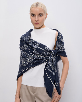 Max Mara Weekend Синя хустка KAEDUCATA з вовни та шовку WKAEDUCATA