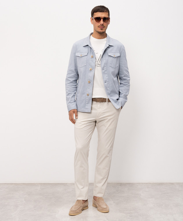 Florentino Голубая куртка с леном в стиле рубашки 126347613724 изображение 2