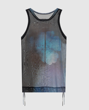 Masnada Чорна майка із шовком в принт 8079COB