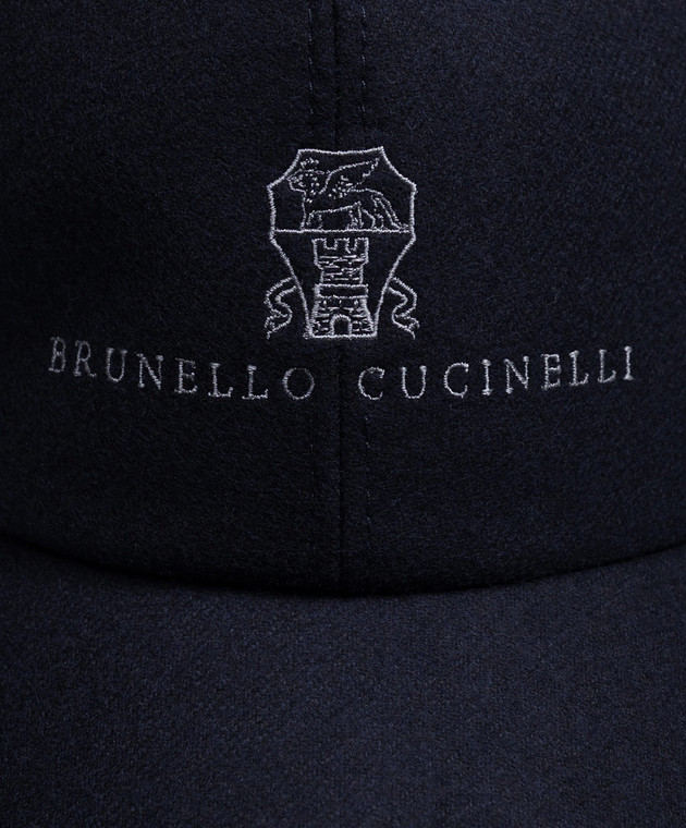 Brunello Cucinelli Синя кепка з вовни з вишивкою емблеми та логотипа M038P9850 зображення 4