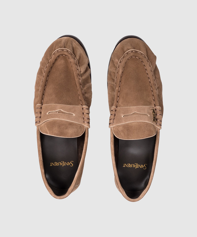 Saint Laurent Коричневые замшевые глянцевые LE LOAFER A001MM27DTT изображение 4