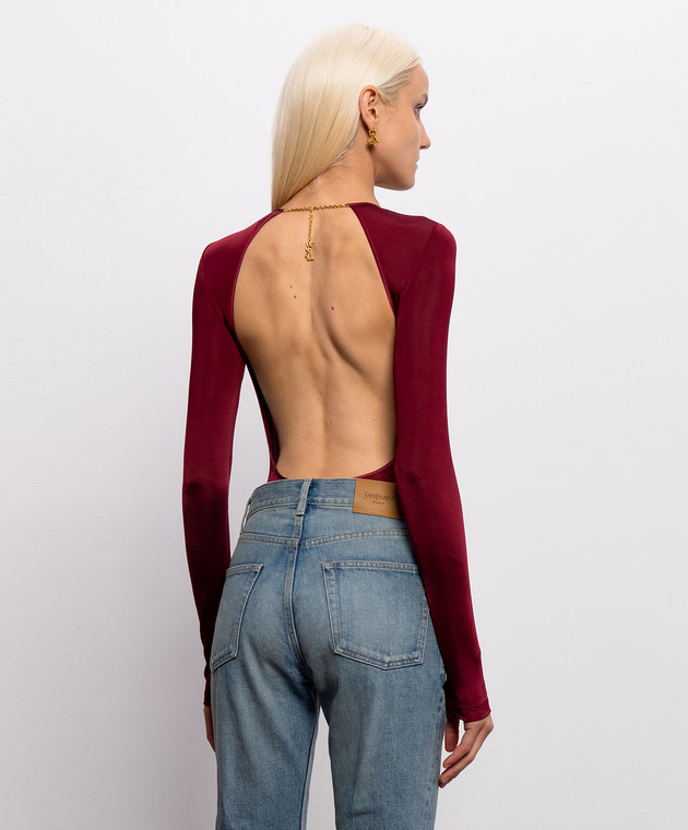 Saint Laurent Бордовое боди с подвеской Cassandre 876794Y38DS изображение 4